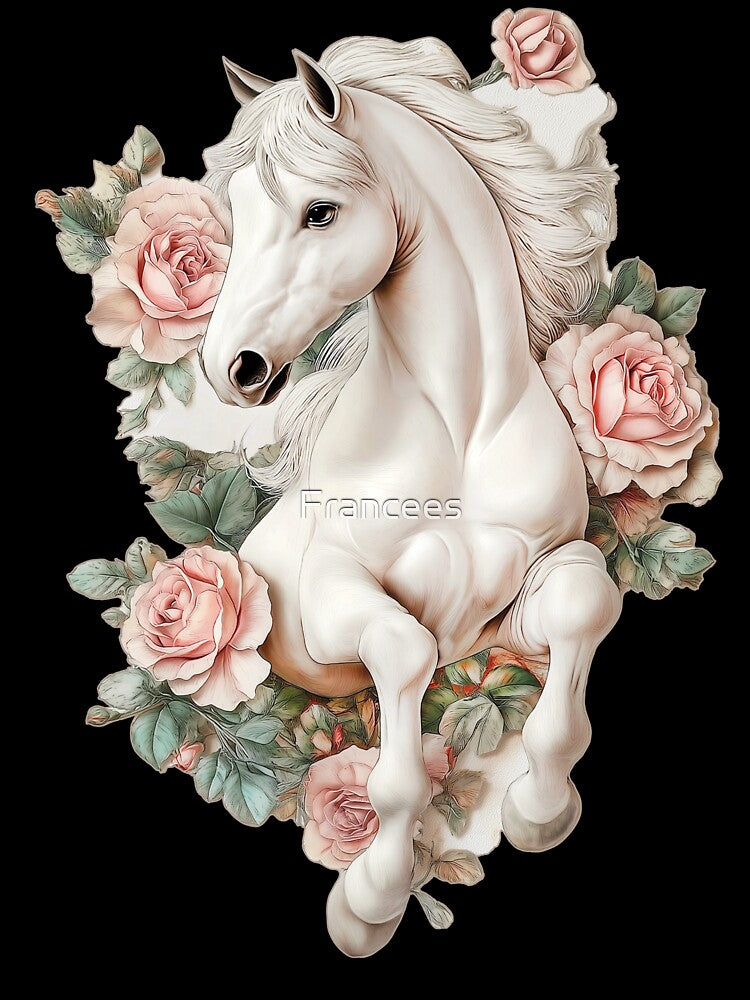 Horse Vintage Flowers by Fran Fryberg