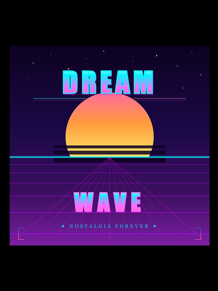 Dream Wave 80s Retro Vaporwave Neon Sunset Grid Aesthetic by Mega-Shopping