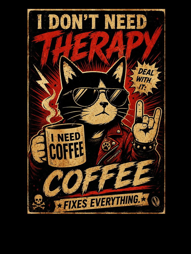 Funny Coffee Cat Rocker Vintage Humor Caffeine Lover by Modaozushi216