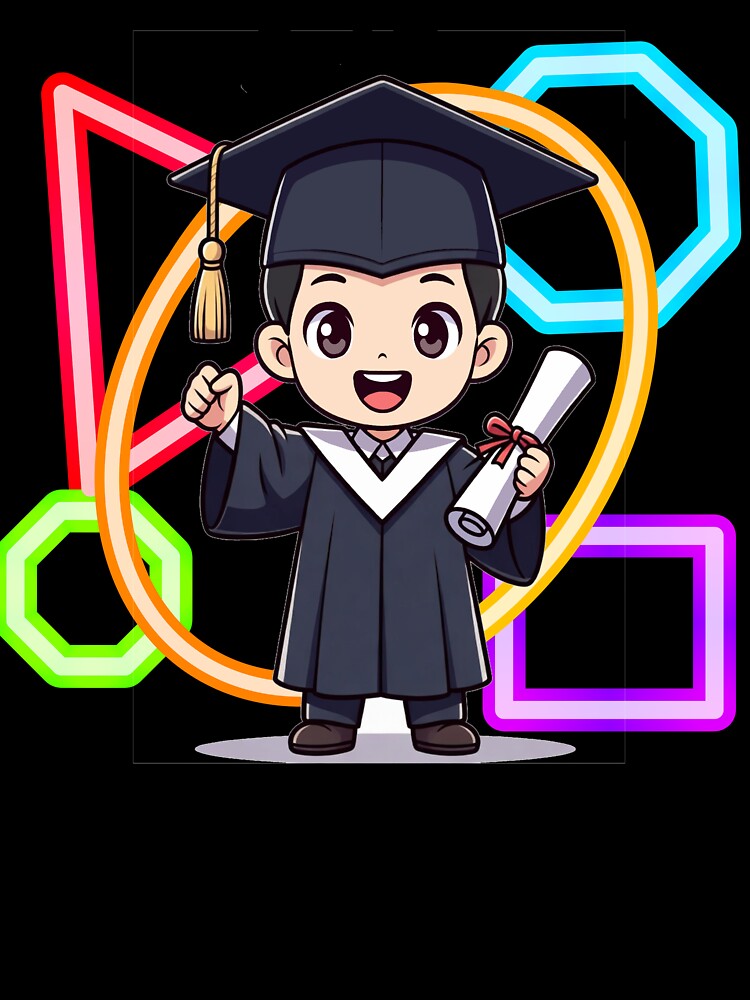 Cartoon Graduation Boy Celebrating with Geometric Shapes by MigWhimsy