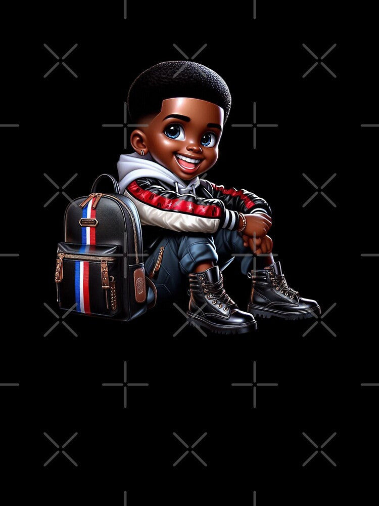 Cute Black Boy Cartoon Illustration with Backpack by Lulunza