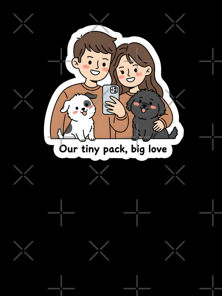 Couple with Pets – Our Tiny Pack Big Love Design, Cute Family Illustration, Dog Lover Couple Gift by JaiSoftStudio