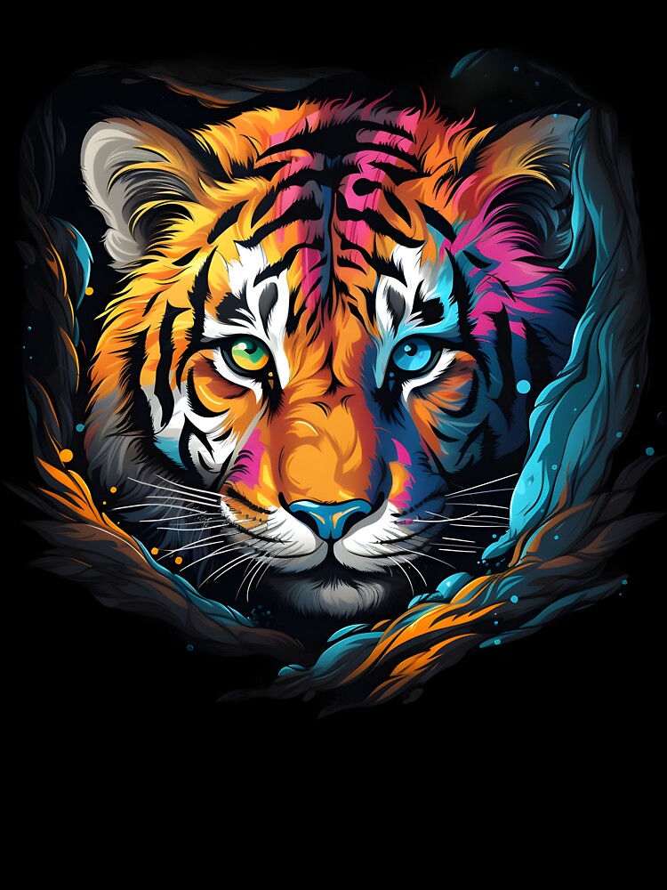 tiger face forest Hand painted watercolor tiger Colorful by KAMESUN