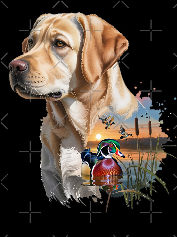 Yellow Labrador and Wood Duck Sunrise by LifeCrush