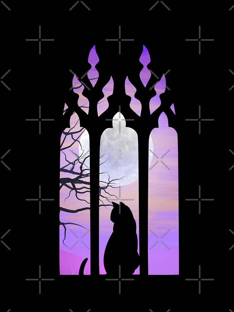 Cat In Window Moon Scene by RosalieReeves