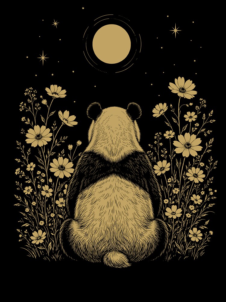 Panda Moon Night Flower Minimalist Boho Lover by DoodleTortle