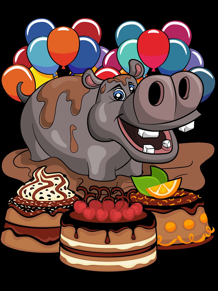 Hippo Balloon Funny Hippopotamus Kids Birthday by bestshirtdesign