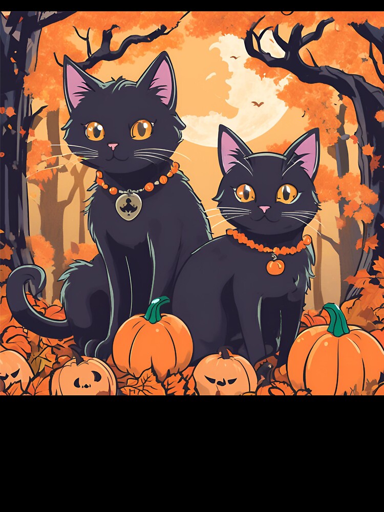 Cute halloween cat couple in pumpkin forest! by stefan21244