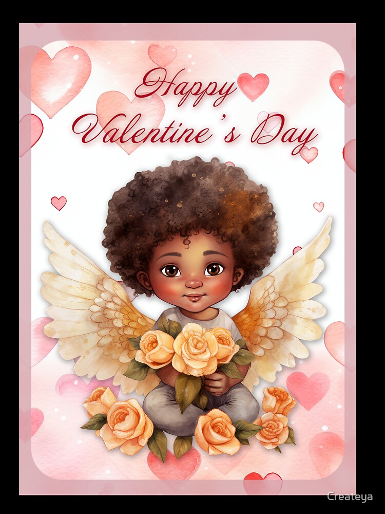 Valentine card with baby angel Cupid with wings St Valentine's Day postcard Watercolor by Createya