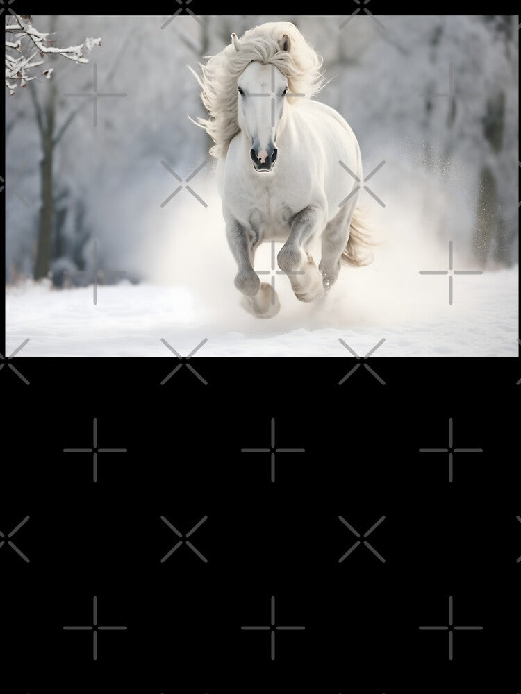 Beautiful and majestic white gray horse or gray stallion galloping in winter snow, wild and free by NBSStore