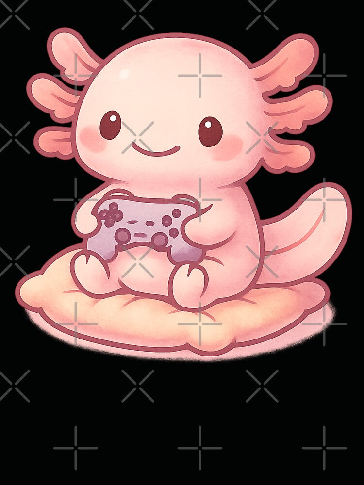 Kawaii Axolotl Gamer - Cozy Pastel Illustration by MKreative Studio
