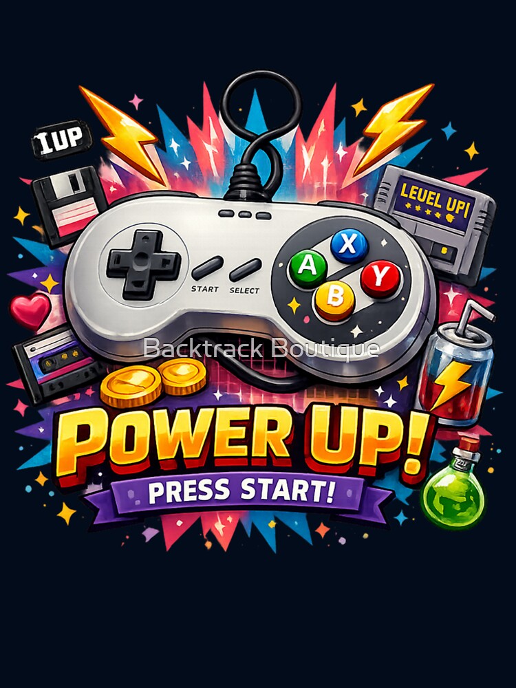 POWER UP! Retro 90s Gaming Controller – Nostalgic Gamer Art by Backtrack Boutique