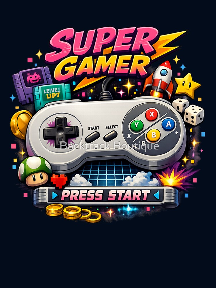 90s Retro Gamer Controller – Press Start Nostalgia Design by Backtrack Boutique