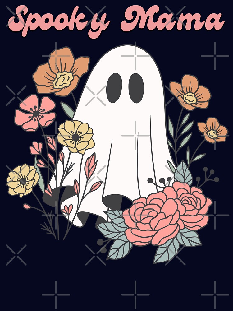 Cute Spooky Mama Tshirt for Halloween, Retro Spooky mama shirt, Spooky mama ghost with flower trendy tee by BVTrendhub