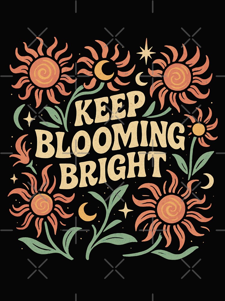Keep Blooming Bright – Retro Sunburst Celestial Flower Power Design by 5CatDesign