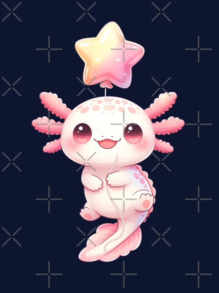 Cute Pink Axolotl With Star Balloon Fantasy Cloud Kawaii Creature by GrumpySableye