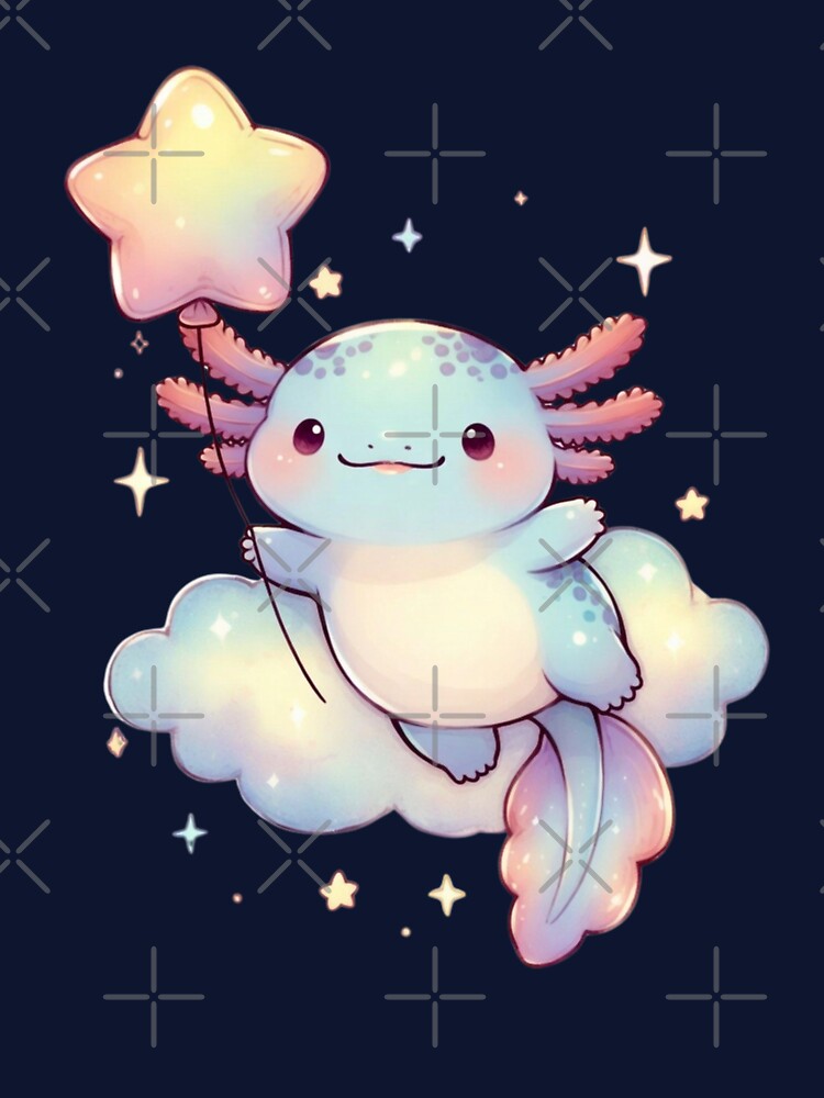 Kawaii Axolotl Floating Cloud Kawaii Axolotl Star Balloon Fantasy by GrumpySableye