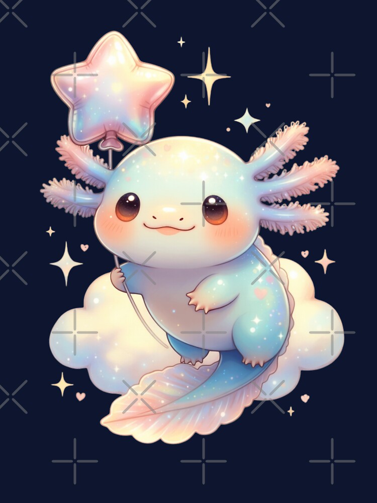 Adorable Axolotl Star Balloon Illustration Pastel Kids Axolotl Art by GrumpySableye