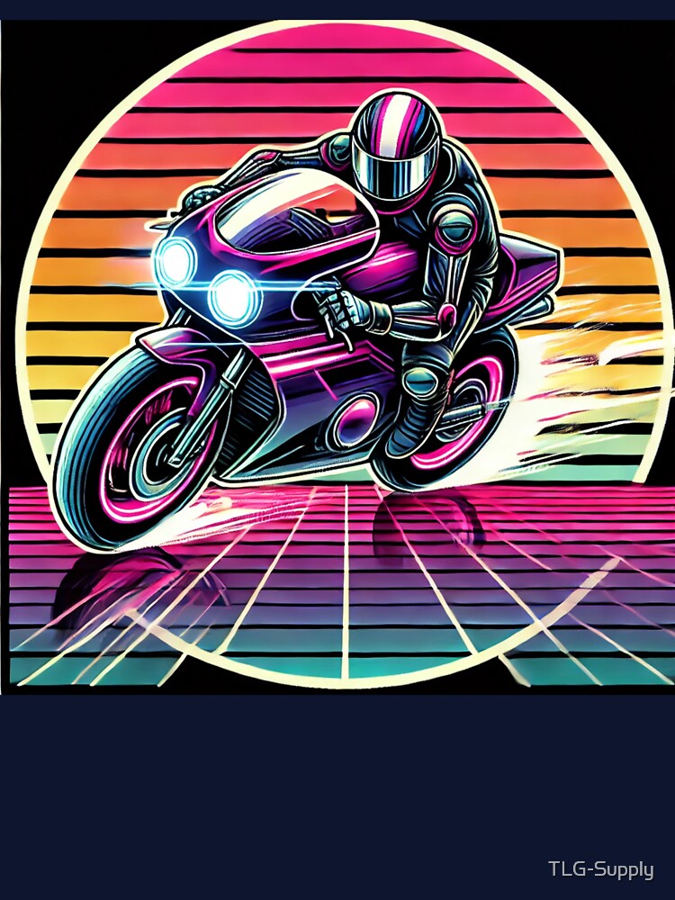 Synthwave Neon Motorcycle | Retro Futuristic Vaporwave Rider Art – 80s Aesthetic Vector T-Shirt Design by TLG-Supply