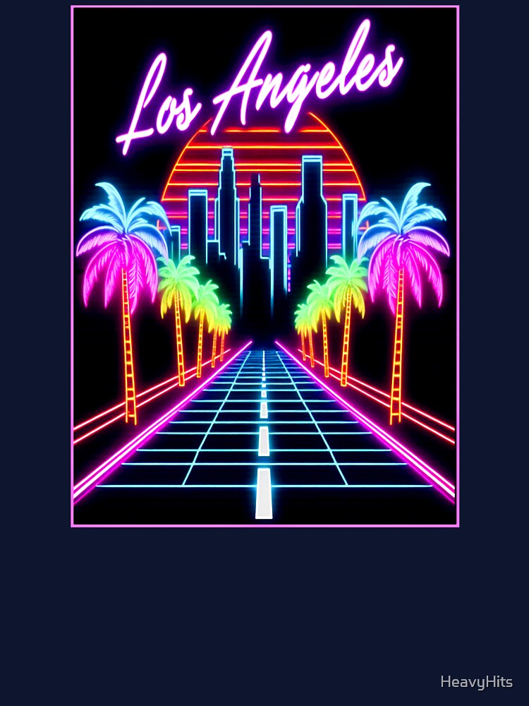 Los Angeles Neon Noir Cityscape, Palm Trees and Freeway by HeavyHits