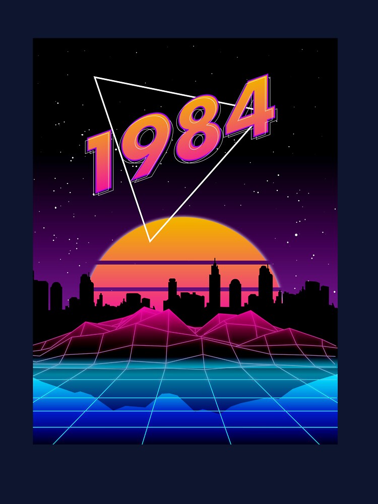 1984 – Neon Synthwave Sunset Cityscape by NiceHatHarry