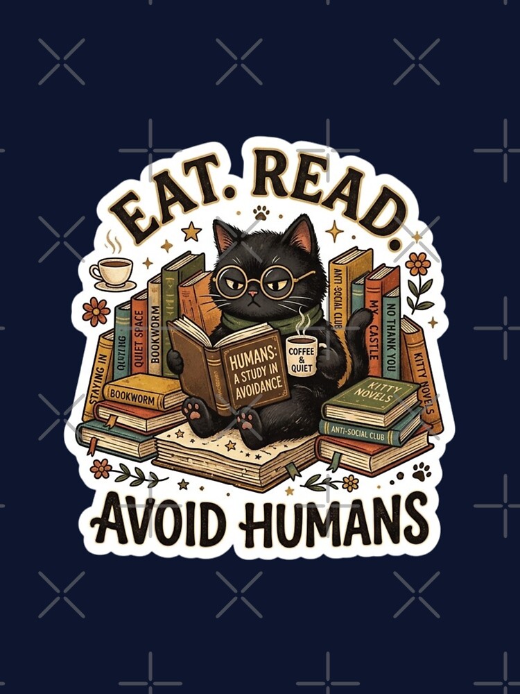 Funny Anti Social Cat - Eat Read Avoid Humans Retro by Amituniqdesign
