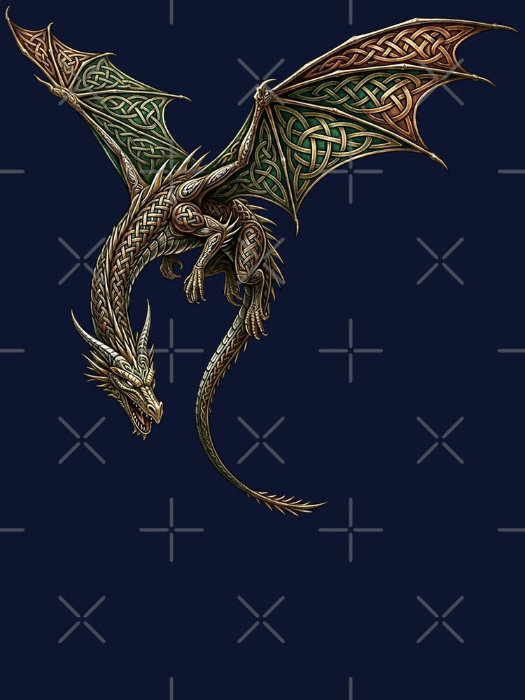 Celtic Dragon Diving Flight Green Bronze Knotwork by Johan Proud Blade