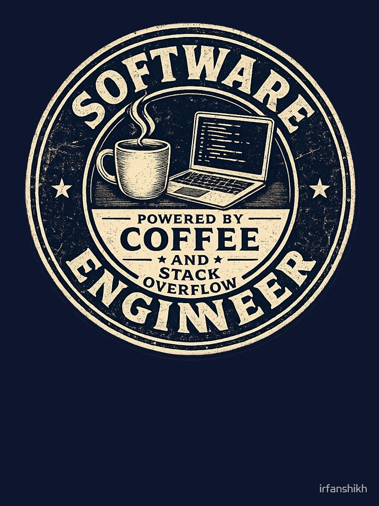 Software Engineer Powered by Coffee and Stack Overflow – Funny Vintage Badge | Coder Gift by irfanshikh