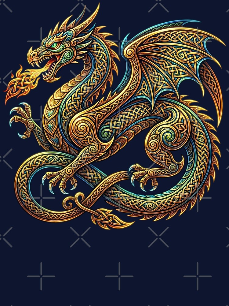 Celtic Dragon Gold Teal Fire S-Curve by Johan Proud Blade