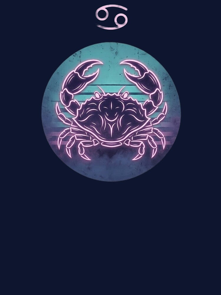 Cancer Zodiac — Neon Crab Portrait, Retro Teal & Pink Cosmic Art by DPSz