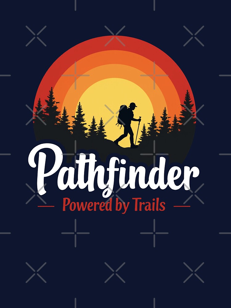 Pathfinder: Powered by Trails – Retro Sunset Hiking & Backpacking Badge by Fikuall