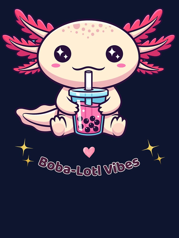 Cute Axolotl Drinking Boba Tea, Kawaii Axolotl Boba Milk Tea by SinghDesignHub