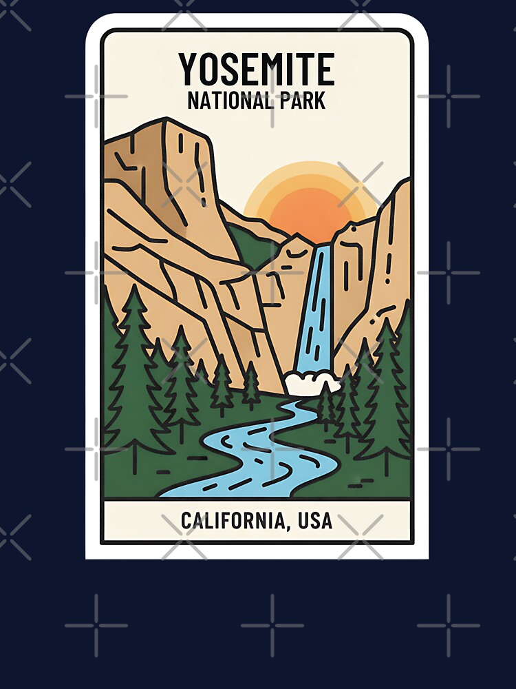 Modern Yosemite National Park Illustration California Waterfall & Mountains by LittleArij