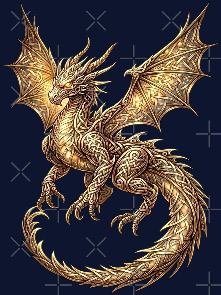 Golden Celtic Dragon Flying Knotwork Glowing Art by Johan Proud Blade