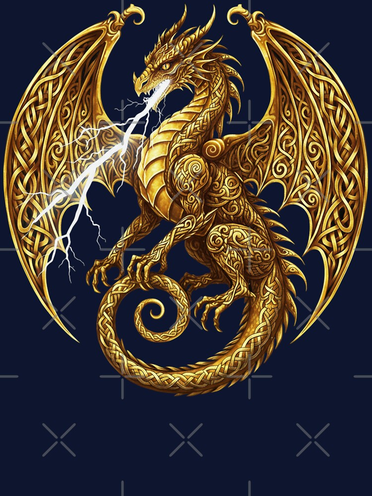 Celtic Gold Lightning Dragon Dark Knotwork Wings by Johan Proud Blade