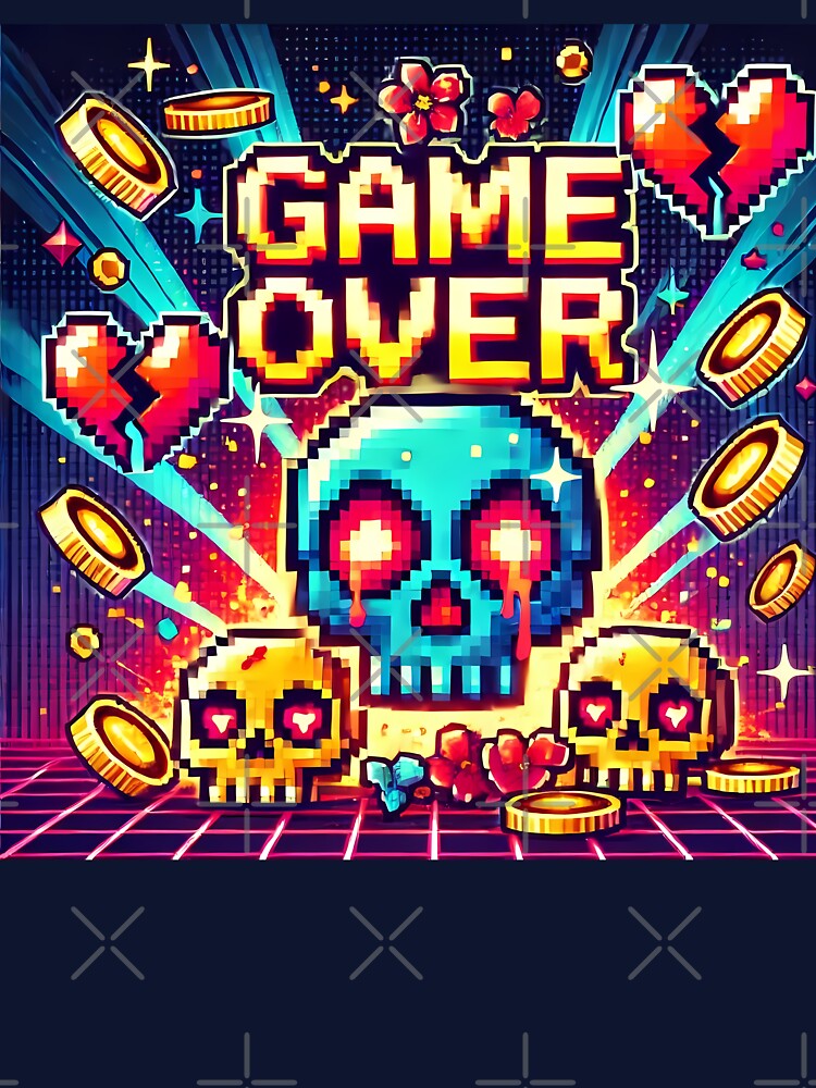 Game Over - Pixel Skull Neon Chaos by Psychacharm