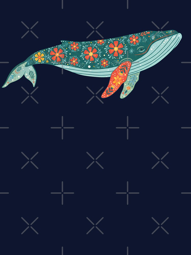 Floral Folk Art Humpback Whale – Scandinavian Folk Art by heidiannemorris © by FOLK ART FUSION by heidiannemorris