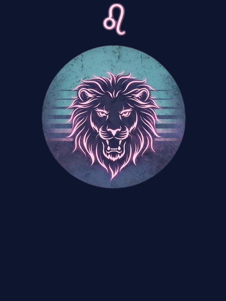 Leo Zodiac Sign — Mystic Lion Portrait, Teal & Pink Neon Aesthetic by DPSz