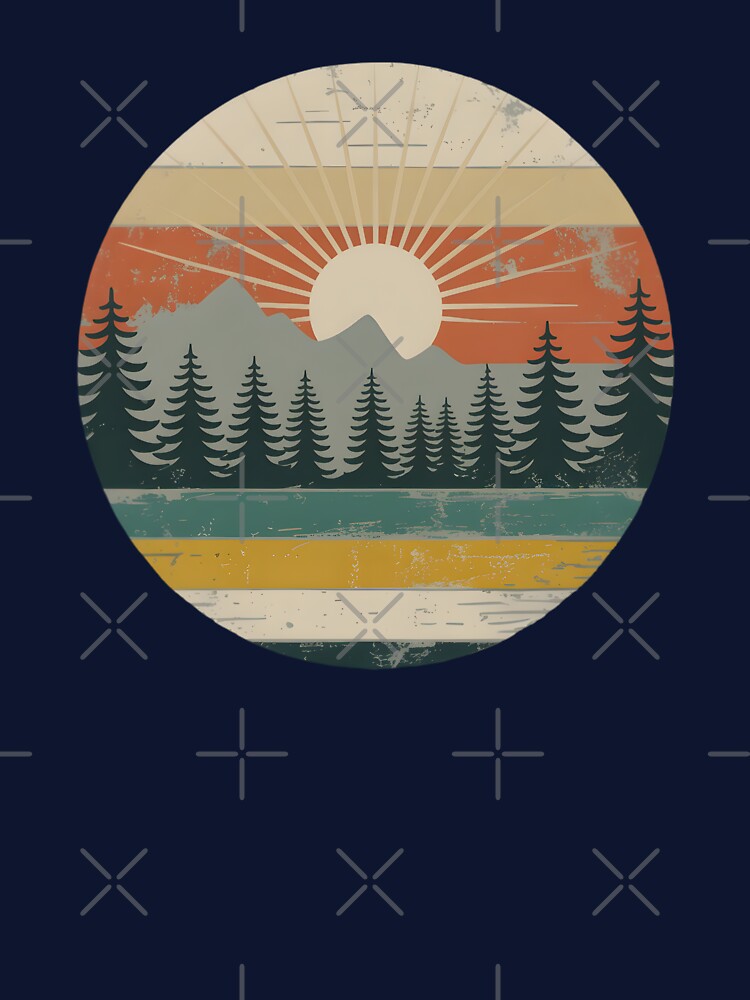 Retro Sunrise Forest Design – Vintage Nature Hiking & Adventure Tee by Free Soul Designs