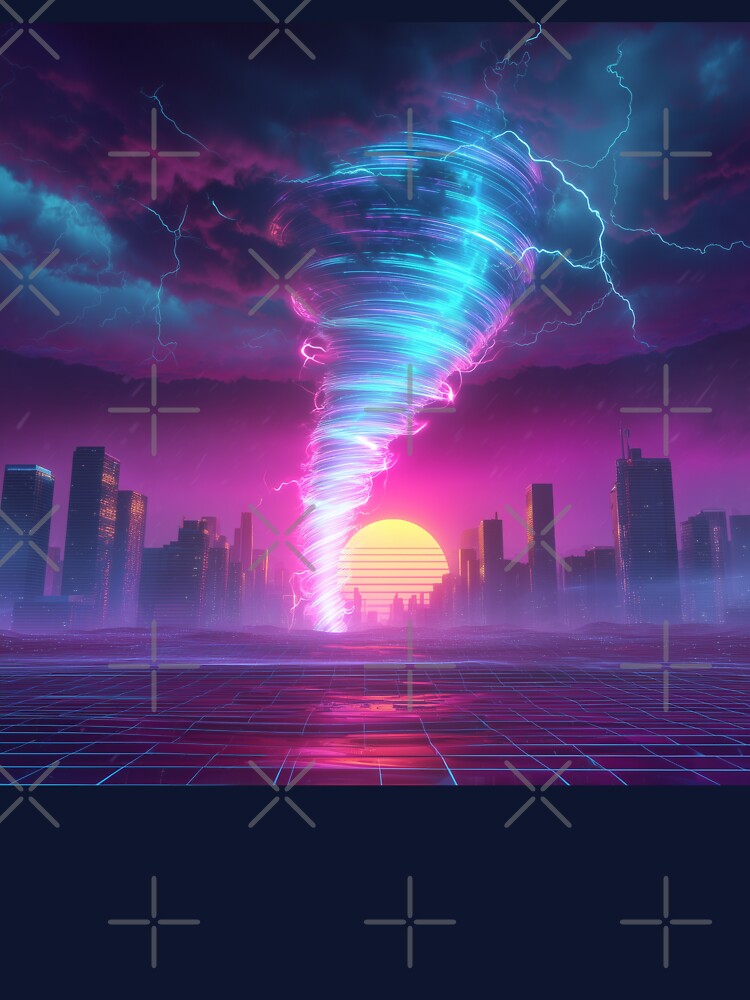 Neon Vortex Over Neon City by ArgentoArt