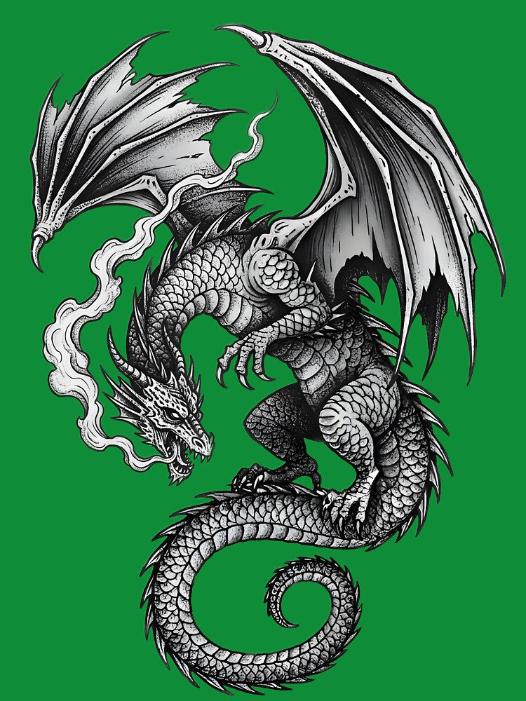 Phantom Dragon Spirit – Dark Fantasy Smoke Dragon Gothic Illustration by DragonSerpent Ink
