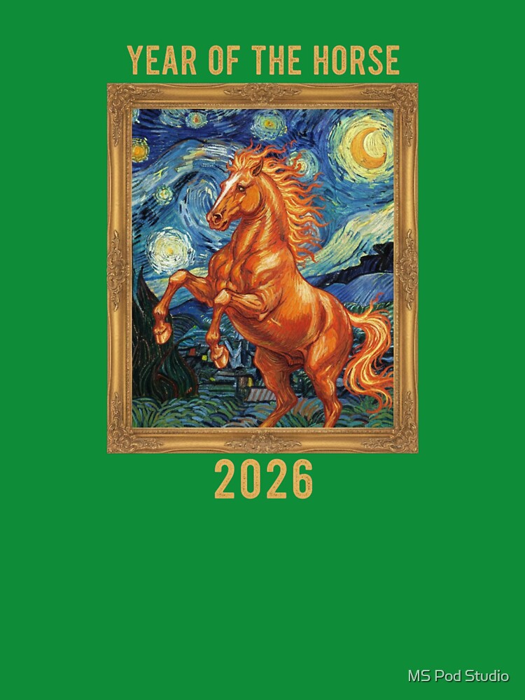 Year of the Horse 2026 Fire Horse Art – Vintage Van Gogh Style Zodiac Poster by MS Pod Studio