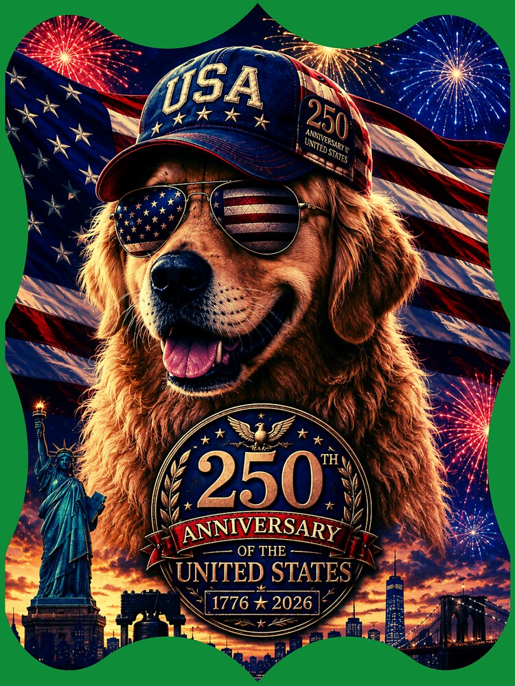 Golden Retriever USA 250th Anniversary | Patriotic Dog Celebrating America 1776–2026 by WhatASunShine