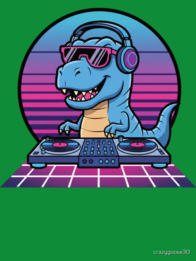Cool Retro DJ Blue T Rex Synthwave Sunset by crazygoose30