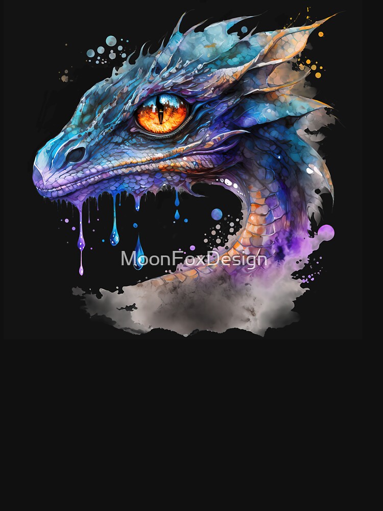 Watercolor Blue Dragon, Water Dragon Portrait by MoonFoxDesign