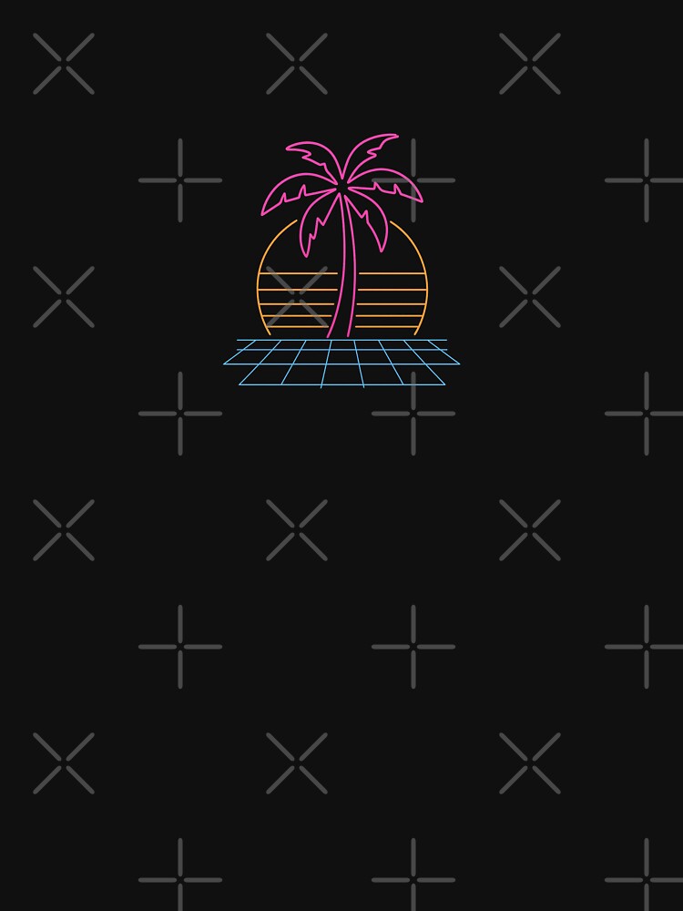 Neon Palm Tree on Retro Grid Sunset by Le Grand Requin