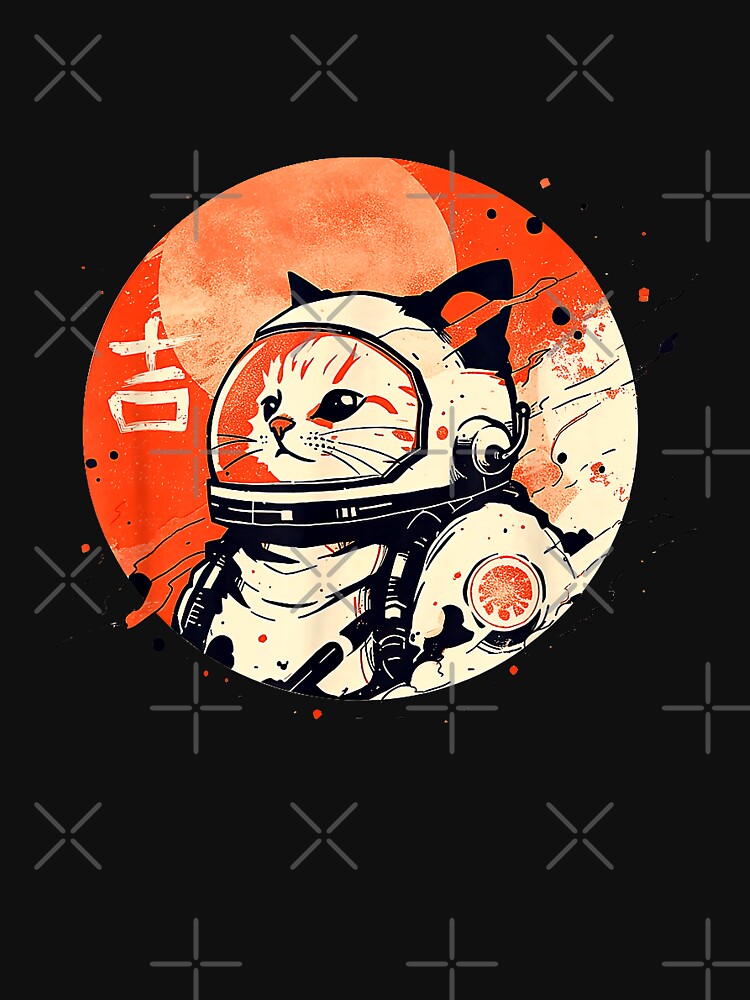Japanese Minimalist 1950s Retro Space Cat Good Luck Kanji by Animal-Replicas