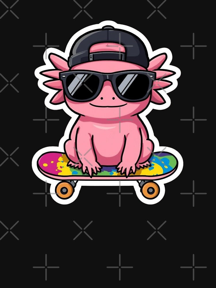Kawaii Axolotl Skater - Cute Pink Urban Street Style Aesthetic by Verdezeus86