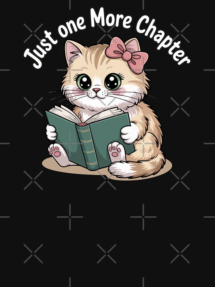 Just One More Chapter – Cute Bookworm Cat Reading Design by Pluto ⭐️