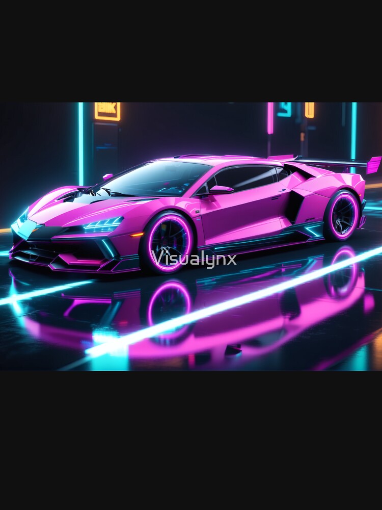 Neon Retro Car – Outrun Synthwave 80s Vaporwave Art by Visualynx